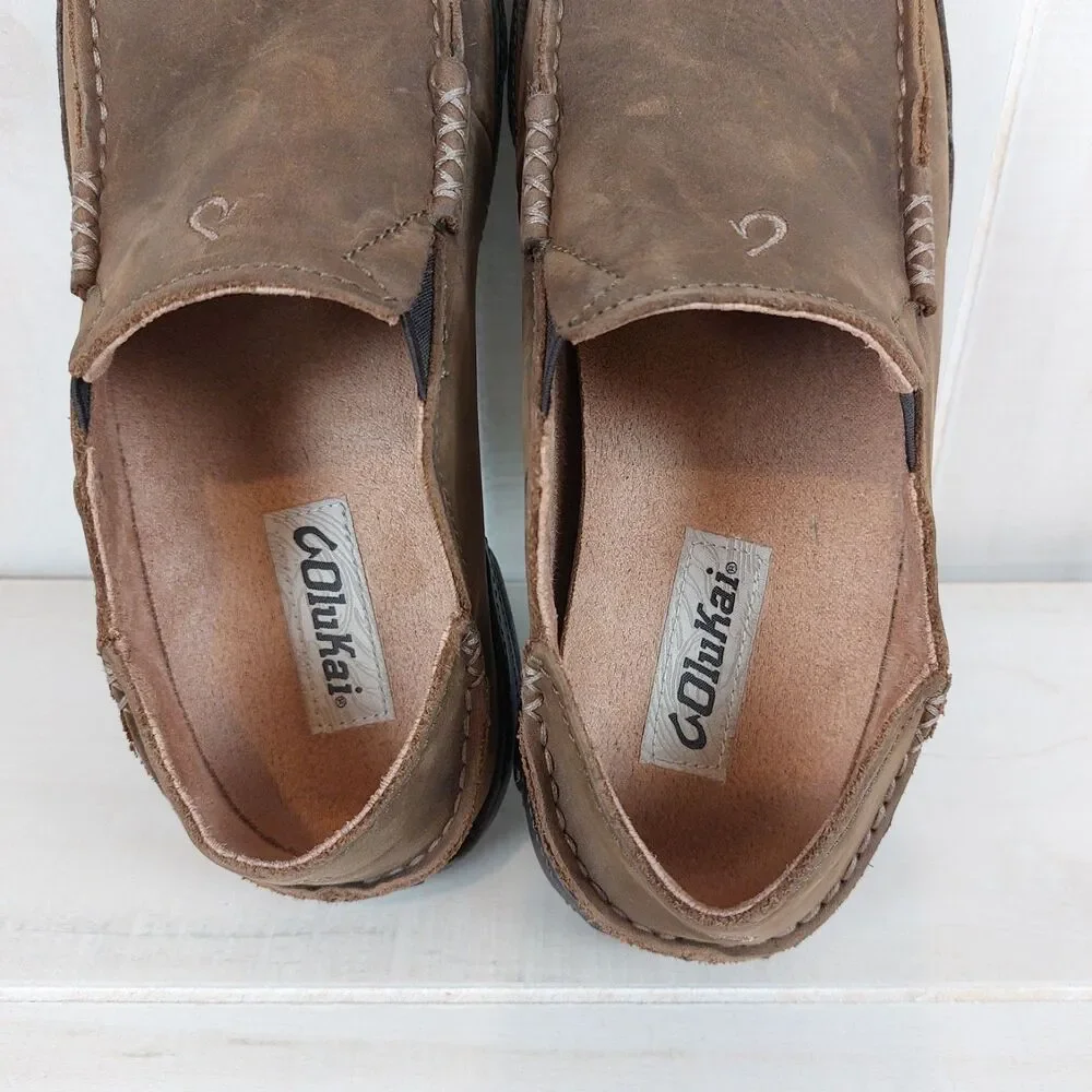 Olukai Moloa Leather Slip On Comfort Loafer Shoes Men's 7 Brown